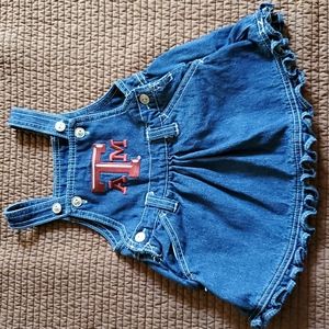 Baby Girl Denim Overall Dress with A&M Aggies applique 12 months